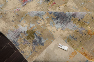 8x10 Beige, Mint, Ivory Color Hand Knotted Sherpa Wool and Silk Modern Oriental Rug