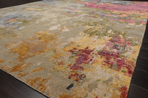 8x10 Beige, Mint, Ivory Color Hand Knotted Sherpa Wool and Silk Modern Oriental Rug