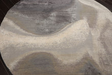 Round Gray, Ivory, Graphite Color Hand Knotted Sherpa Wool and Silk Modern Oriental Rug