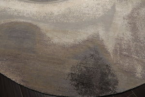 Round Gray, Ivory, Graphite Color Hand Knotted Sherpa Wool and Silk Modern Oriental Rug