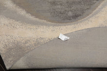 Round Gray, Ivory, Graphite Color Hand Knotted Sherpa Wool and Silk Modern Oriental Rug