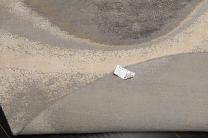 Round Gray, Ivory, Graphite Color Hand Knotted Sherpa Wool and Silk Modern Oriental Rug