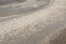 Round Gray, Ivory, Graphite Color Hand Knotted Sherpa Wool and Silk Modern Oriental Rug