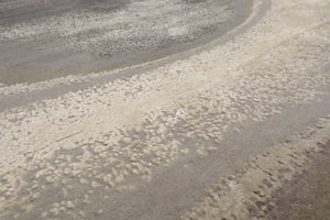 Round Gray, Ivory, Graphite Color Hand Knotted Sherpa Wool and Silk Modern Oriental Rug