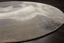 Round Gray, Ivory, Graphite Color Hand Knotted Sherpa Wool and Silk Modern Oriental Rug