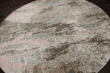 Round Ivory, Gray, Sea Form Color Hand Knotted Sherpa Wool and Silk Modern Oriental Rug