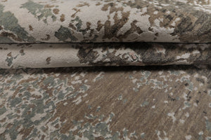 Round Ivory, Gray, Sea Form Color Hand Knotted Sherpa Wool and Silk Modern Oriental Rug