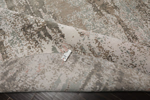 Round Ivory, Gray, Sea Form Color Hand Knotted Sherpa Wool and Silk Modern Oriental Rug