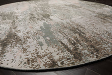 Round Ivory, Gray, Sea Form Color Hand Knotted Sherpa Wool and Silk Modern Oriental Rug