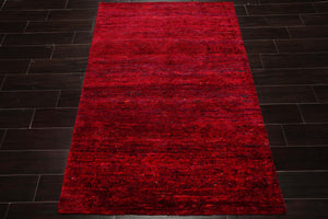4x6 Red, Purple, Turquoise Color Hand Knotted Gabbeh Silk Contemporary Oriental Rug