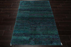 4x6 Turquoise, Purple, Gold Color Hand Knotted Gabbeh Silk Contemporary Oriental Rug