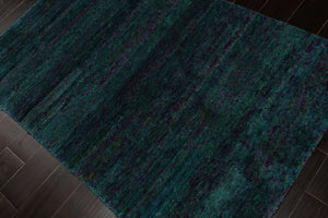 4x6 Turquoise, Purple, Gold Color Hand Knotted Gabbeh Silk Contemporary Oriental Rug