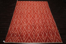 9x12 Burnt Orange, White, Color Hand Knotted Moroccan Wool Tribal Oriental Rug