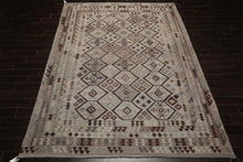 9x12 Beige, Gray, Brown Color Hand Woven Flatweave Wool Tribal Oriental Rug