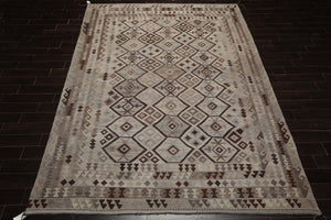 9x12 Beige, Gray, Brown Color Hand Woven Flatweave Wool Tribal Oriental Rug