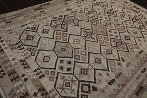 9x12 Beige, Gray, Brown Color Hand Woven Flatweave Wool Tribal Oriental Rug