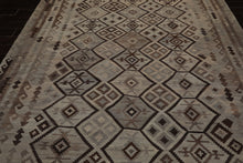 9x12 Beige, Gray, Brown Color Hand Woven Flatweave Wool Tribal Oriental Rug