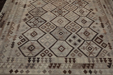 9x12 Beige, Gray, Brown Color Hand Woven Flatweave Wool Tribal Oriental Rug