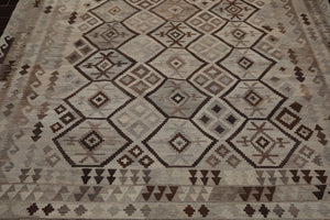 9x12 Beige, Gray, Brown Color Hand Woven Flatweave Wool Tribal Oriental Rug