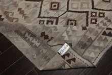 9x12 Beige, Gray, Brown Color Hand Woven Flatweave Wool Tribal Oriental Rug