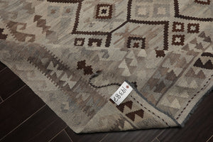 9x12 Beige, Gray, Brown Color Hand Woven Flatweave Wool Tribal Oriental Rug
