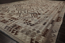 9x12 Beige, Gray, Brown Color Hand Woven Flatweave Wool Tribal Oriental Rug