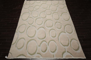 9x12 Gray, Beige, Sage Color Hand Knotted Sculpted Wool Modern Oriental Rug