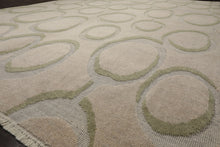 9x12 Gray, Beige, Sage Color Hand Knotted Sculpted Wool Modern Oriental Rug