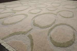 9x12 Gray, Beige, Sage Color Hand Knotted Sculpted Wool Modern Oriental Rug