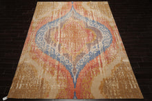 9x12 Beige, Gold, Tan Color Hand Knotted Abstract Wool and Silk Modern Oriental Rug