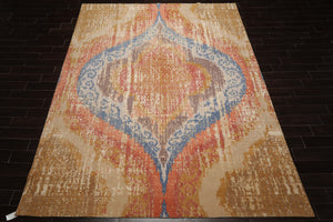 9x12 Beige, Gold, Tan Color Hand Knotted Abstract Wool and Silk Modern Oriental Rug