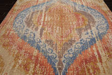 9x12 Beige, Gold, Tan Color Hand Knotted Abstract Wool and Silk Modern Oriental Rug