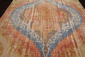 9x12 Beige, Gold, Tan Color Hand Knotted Abstract Wool and Silk Modern Oriental Rug