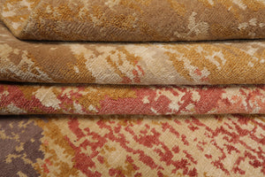 9x12 Beige, Gold, Tan Color Hand Knotted Abstract Wool and Silk Modern Oriental Rug
