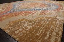 9x12 Beige, Gold, Tan Color Hand Knotted Abstract Wool and Silk Modern Oriental Rug