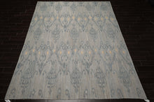 9x12 Gray, Blue, Ivory Color Hand Woven Flatweave Wool Modern Oriental Rug