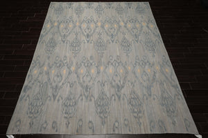 9x12 Gray, Blue, Ivory Color Hand Woven Flatweave Wool Modern Oriental Rug