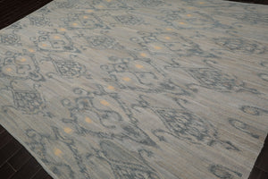 9x12 Gray, Blue, Ivory Color Hand Woven Flatweave Wool Modern Oriental Rug