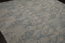 9x12 Gray, Blue, Ivory Color Hand Woven Flatweave Wool Modern Oriental Rug