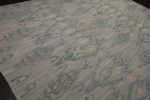 9x12 Gray, Blue, Ivory Color Hand Woven Flatweave Wool Modern Oriental Rug