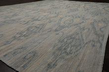 9x12 Gray, Blue, Ivory Color Hand Woven Flatweave Wool Modern Oriental Rug