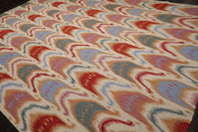 10x14 Ivory, Blue, Orange Color Hand Woven Flatweave Wool Contemporary Oriental Rug