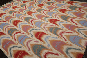 10x14 Ivory, Blue, Orange Color Hand Woven Flatweave Wool Contemporary Oriental Rug