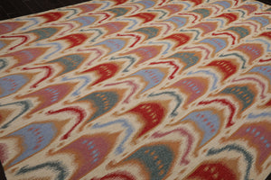10x14 Ivory, Blue, Orange Color Hand Woven Flatweave Wool Contemporary Oriental Rug
