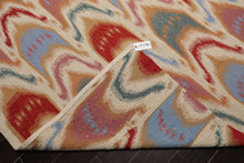 10x14 Ivory, Blue, Orange Color Hand Woven Flatweave Wool Contemporary Oriental Rug