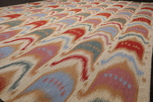10x14 Ivory, Blue, Orange Color Hand Woven Flatweave Wool Contemporary Oriental Rug