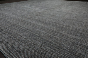 12x15 Gray, Slate, Brown Color Hand Knotted Ribbed Wool Contemporary Oriental Rug