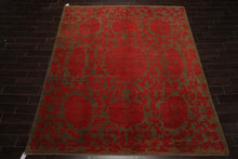Square Brown, Coral, Color Hand Knotted Floral Wool Transitional Oriental Rug