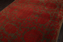 Square Brown, Coral, Color Hand Knotted Floral Wool Transitional Oriental Rug