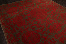 Square Brown, Coral, Color Hand Knotted Floral Wool Transitional Oriental Rug